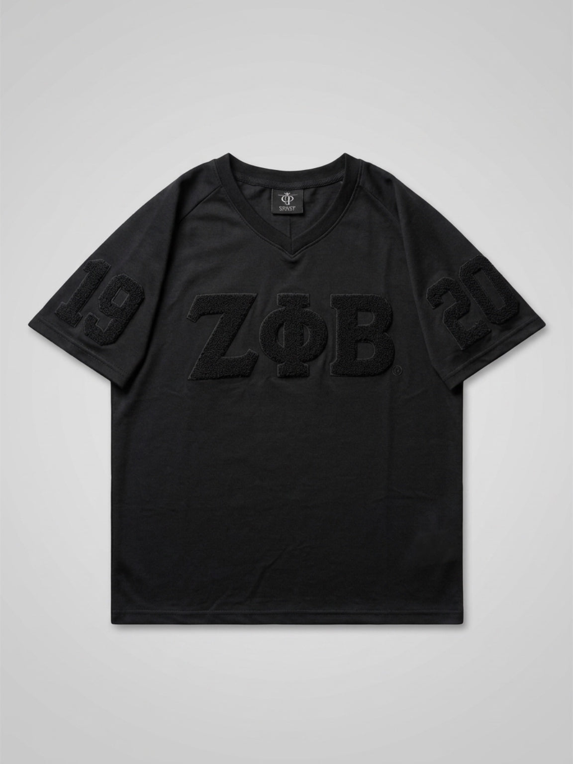Zeta Phi Beta black on black chenille v neck unisex shirt