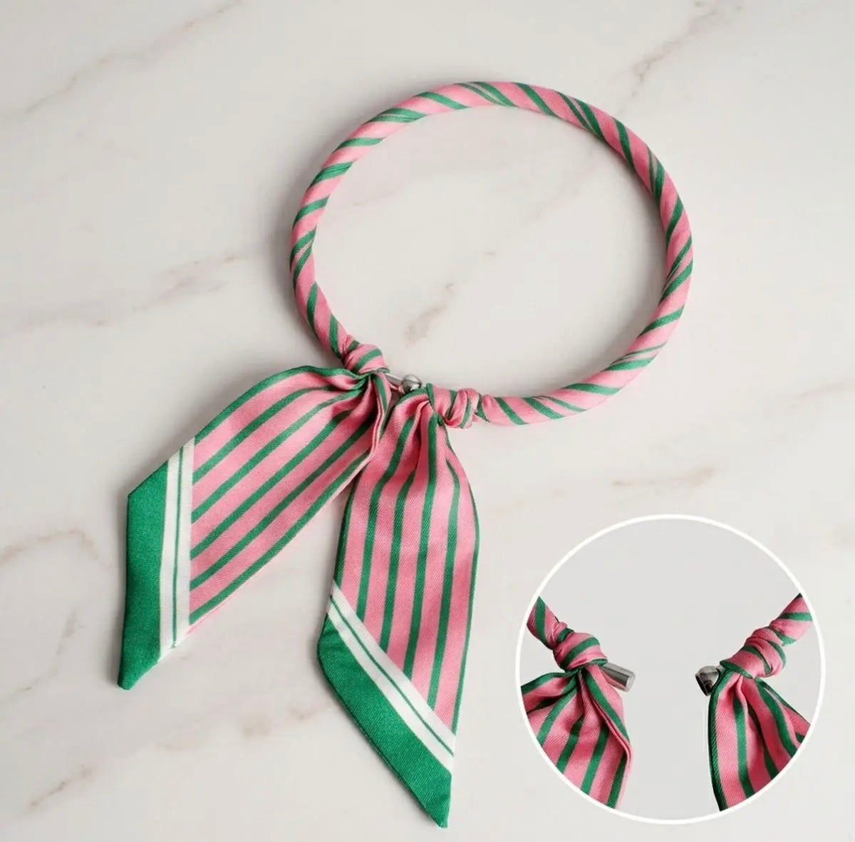 Pink and Green Stripe Scarf Magnet Choker