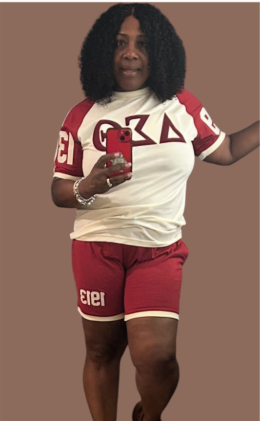 Delta Sigma Theta crimson and cream short set