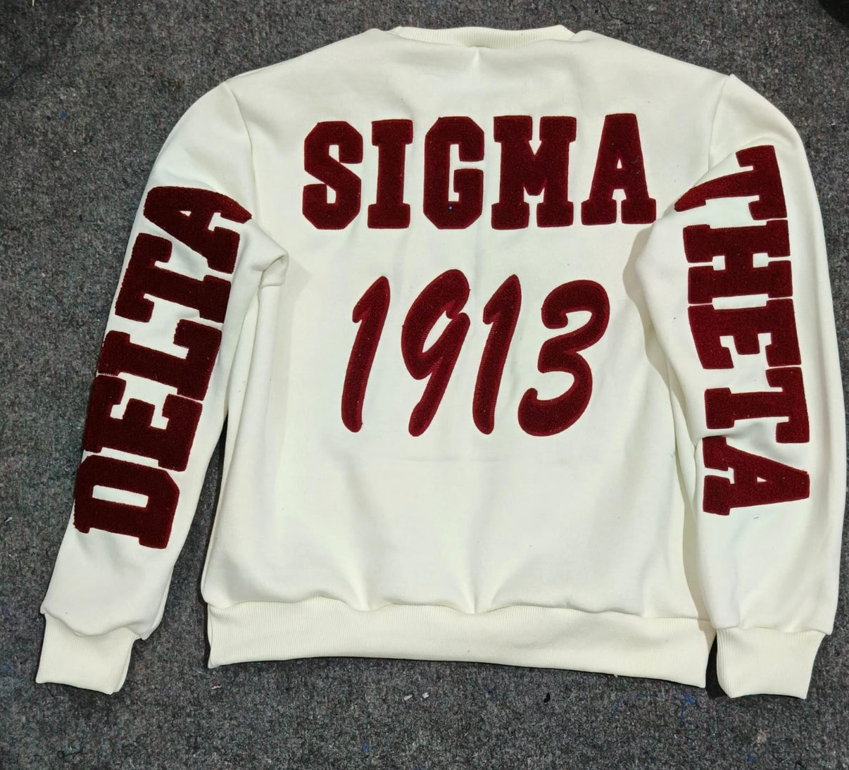 Delta Sigma Theta crimson and cream chenille sweatshirt