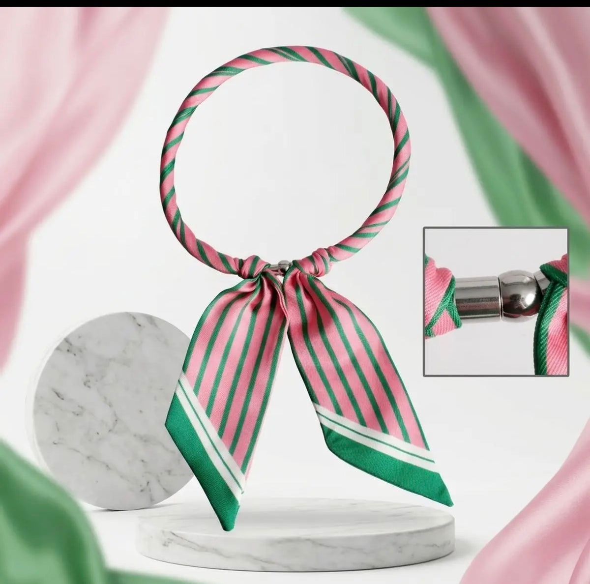 Pink and Green Stripe Scarf Magnet Choker