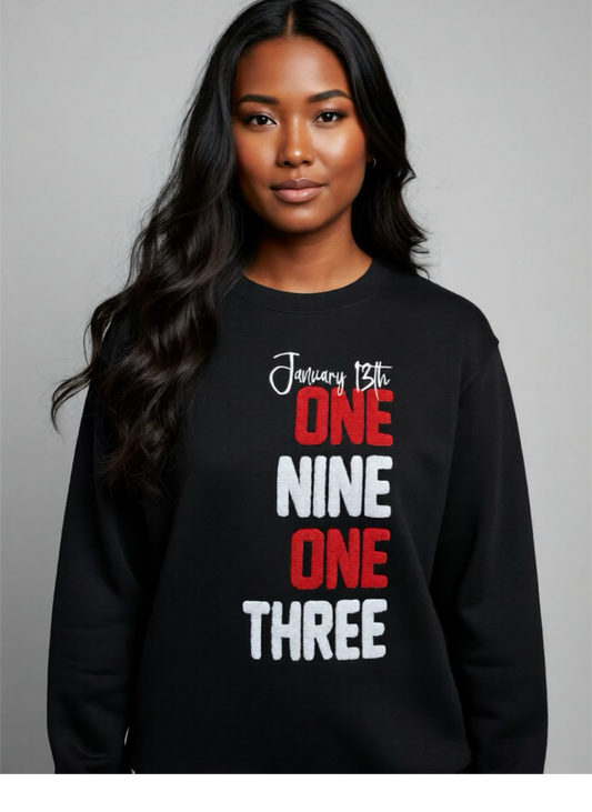 January 13th chenille sweatshirt