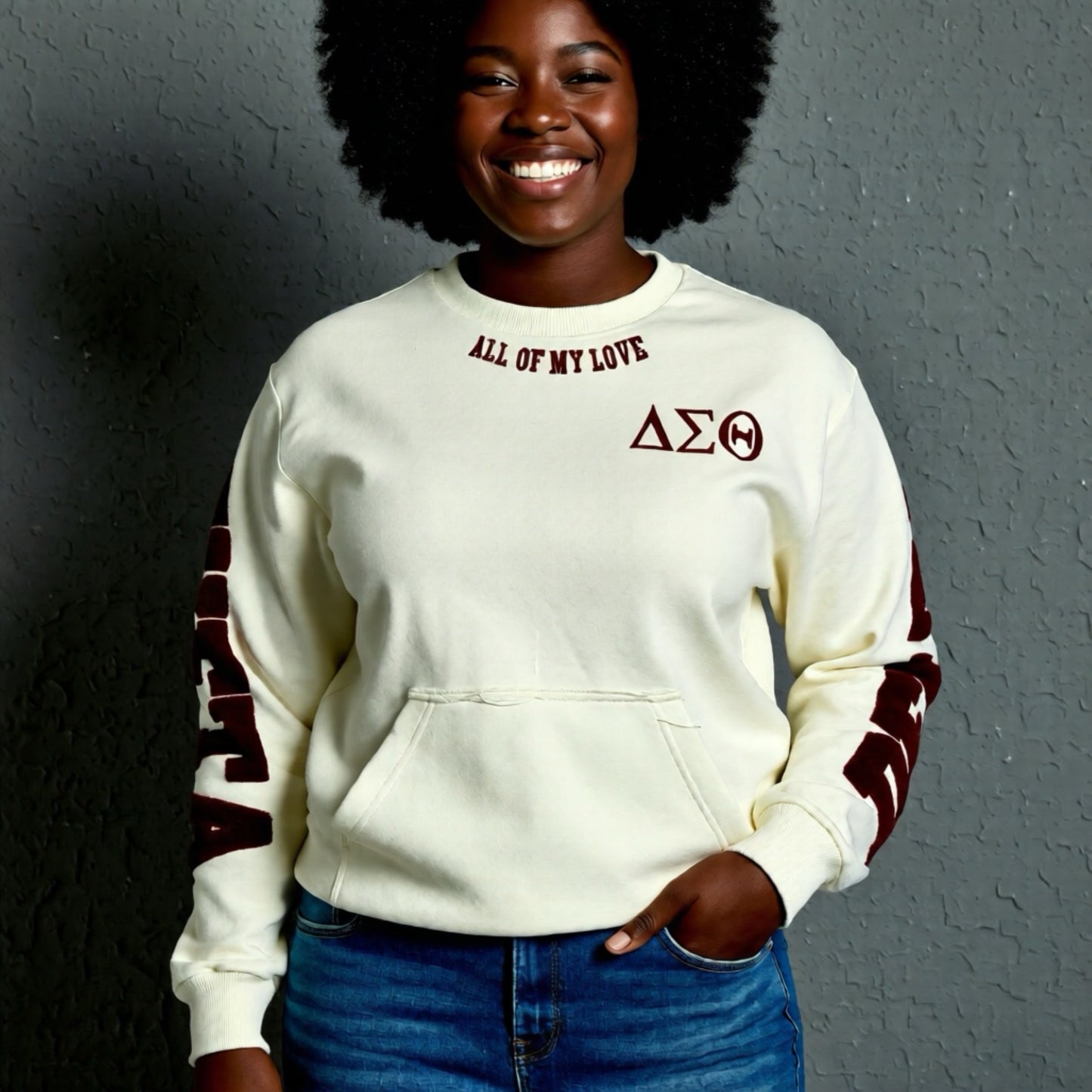 Delta Sigma Theta crimson and cream chenille sweatshirt