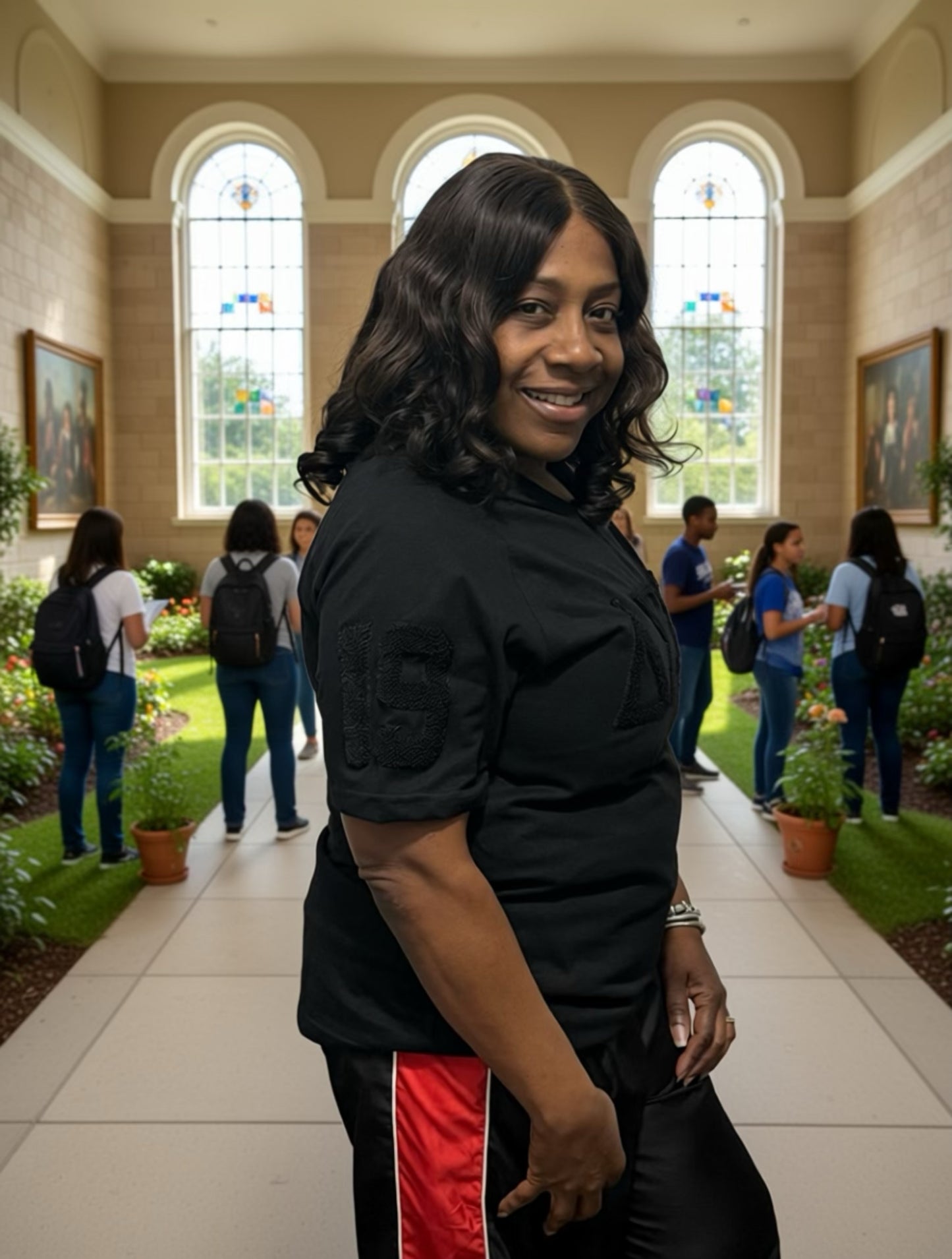 Delta Sigma Theta Black on black chenille V neck shirt