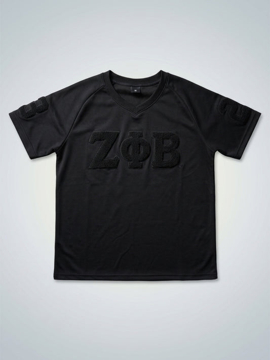 Zeta Phi Beta black on black chenille v neck unisex shirt
